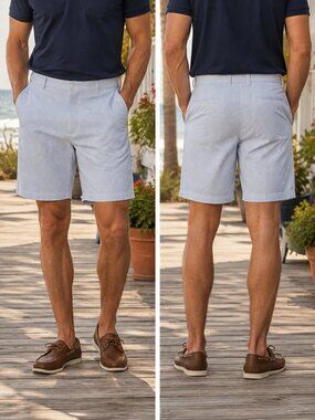 TailorByrd Collection Men's Seersucker Shorts Size 36 Blue White Striped Cotton